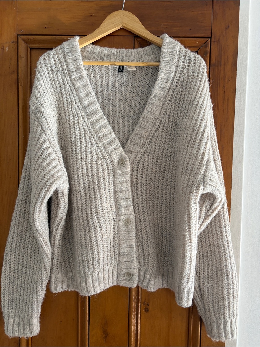 Cozy Creamy-Pinkish Knit Button-Front Cardigan Sweater